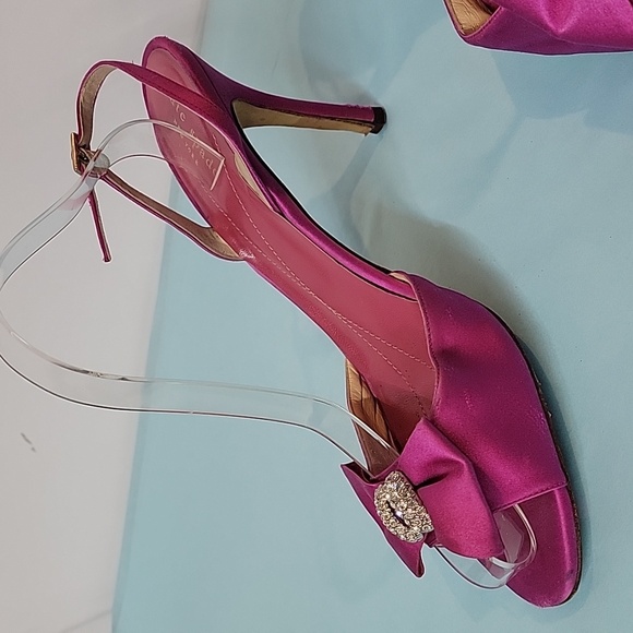KATE SPADE New York Fushia Satin Jeweled Bow High Heel Slingback Shoes Size 11 - Picture 2 of 15